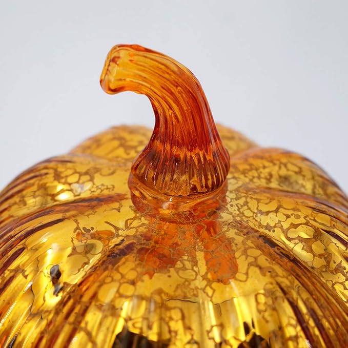 Mercury Glass Light up Pumpkin with Timer- Fall Decoration for Home-Lamps for Festive Decoration-Halloween Decorations (Gold)
