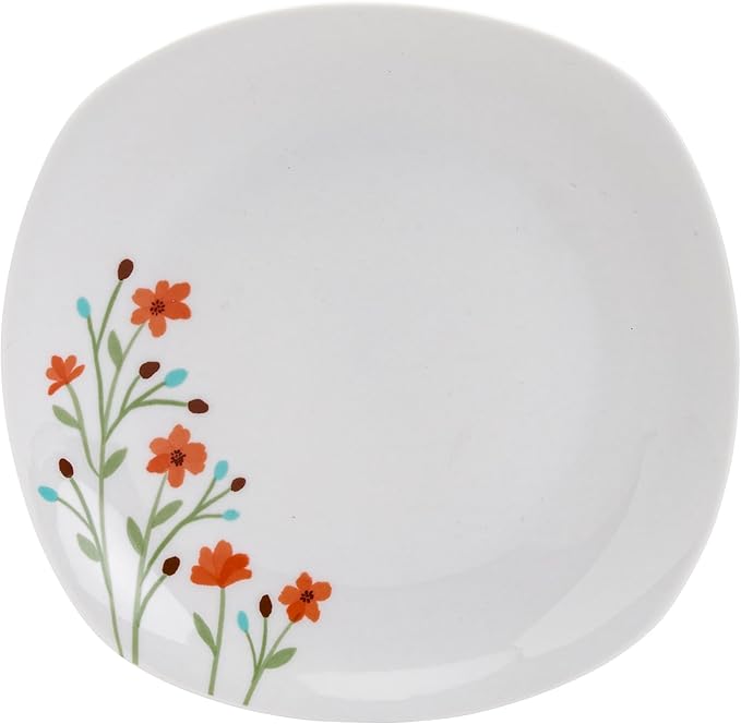Tabletops Gallery 12-Piece White Floral Ceramic Dinnerware Set of Kitchen Dishes, Soft Square Dinner Salad Plates Cereal Bowls, Service for 4, Caroline