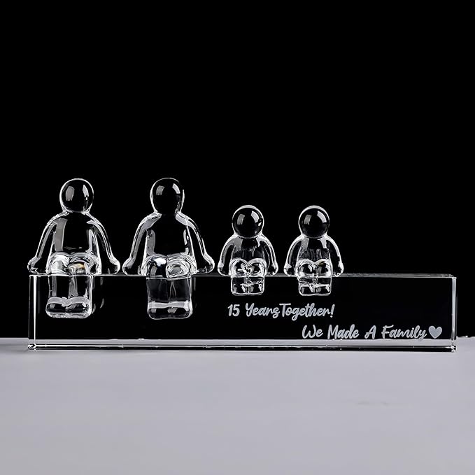 Crystal 15th Anniversary Wedding Gifts for Women Her,15 Years for Him Husband - 15 Years Together We Made A Family Glass Ornament (2 Children)