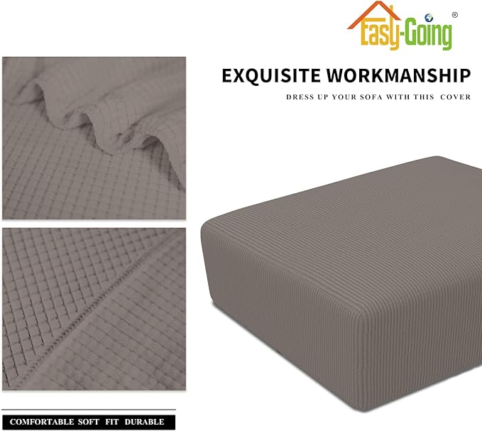 Easy-Going Stretch Square Ottoman Cover 40x40x15 inch Folding Storage Stool Furniture Protector Soft Rectangle slipcover with Elastic Bottom Taupe