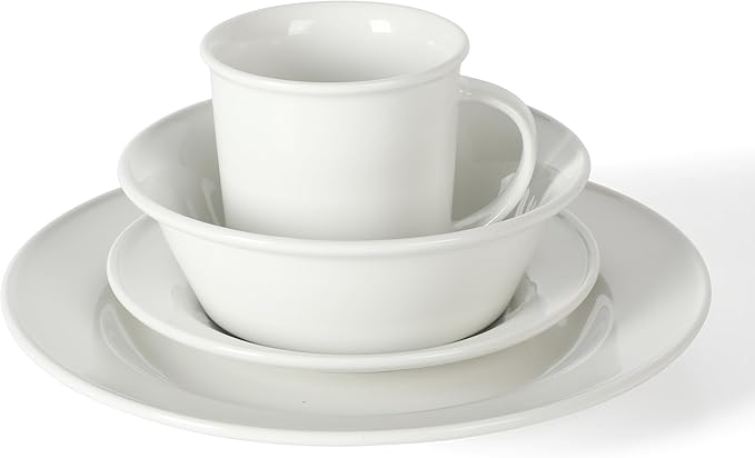 Martha Stewart Cliffield High Fired 16-Piece Porcelain Chip and Scratch Resistant Plates, Bowls, and Mugs Dinnerware Set, Service for 4 - White