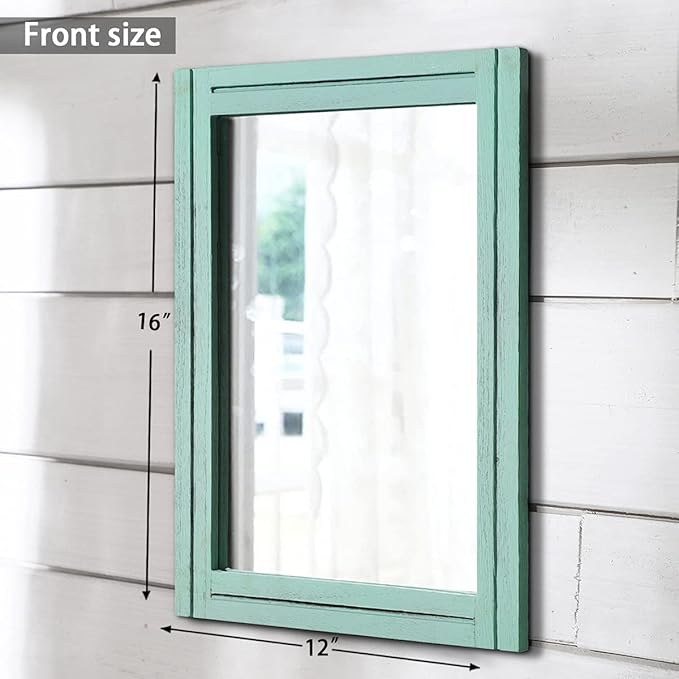 AAZZKANG Rectangle Wall Mirror with Wood Framed Small Modern Hanging Mirrors Decor for Bedroom Bathroom Living Room Entrance Green