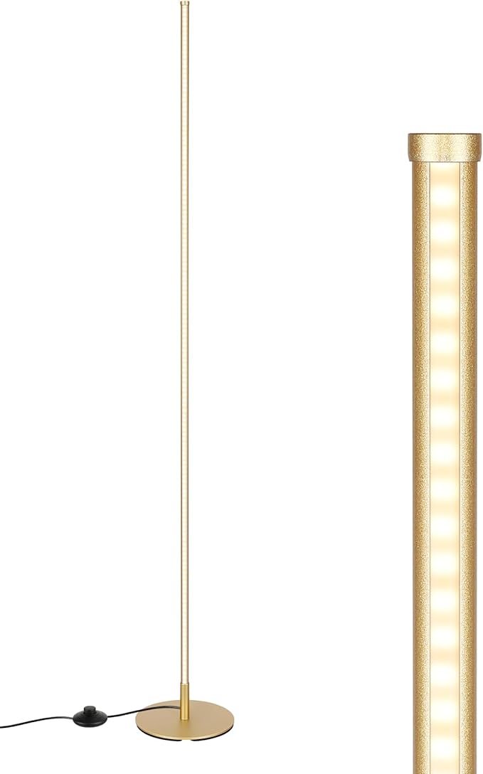 DEWENWILS Floor lamp, 1100Lumen Modern Dimmable Corner Floor Lamp with 3000K Warm Light & Foot Switch, 57.5" Tall Standing Lamp for Living Room, Bedroom, Gold