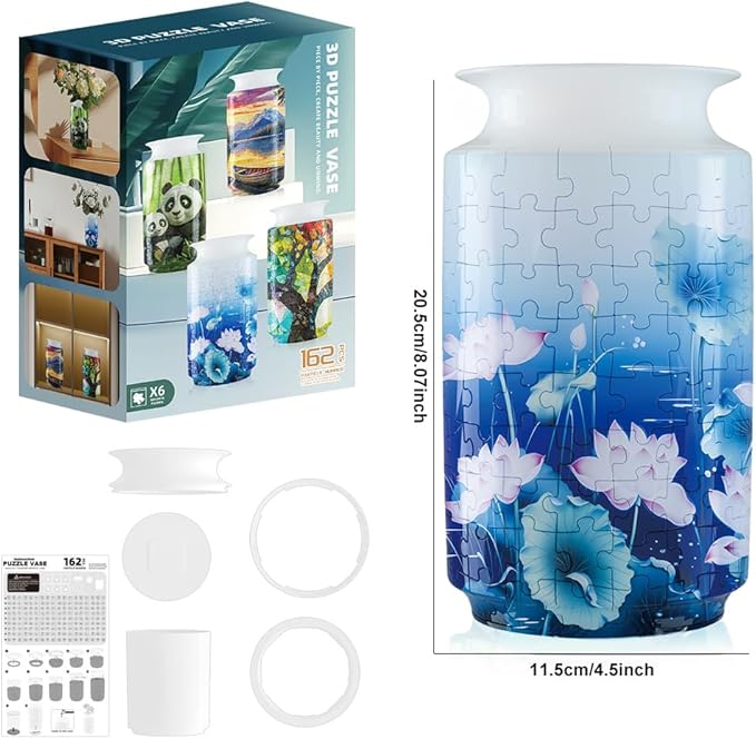 3D Puzzle Vase Unique Flower Vase for Adults Made by 162 Curved Plastic Puzzle Pieces, Vases for Flower Home Decor, Gift for Parents & Housewarming