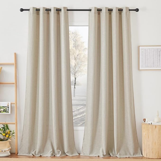 NICETOWN Living Room Curtains Linen Blend 95 inch Long, Grommet Semi Sheer Privacy Assured with Light Filtering Semi Sheer Drapes for Bedroom/Living Room, Taupe, W52 x L95, 2 Panels