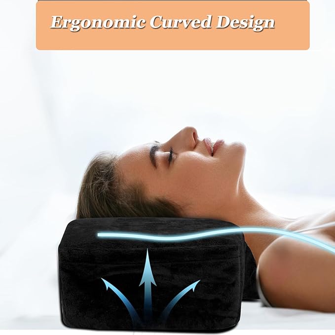 Salon Eyelash Extension Neck Pillow Memory Foam Lash Pillow with Neck and Back Support,Ergonomic lash Bed Pillow with Velvet Pillowcase Beauty Lash Pillow for Lash Extensions(Black)