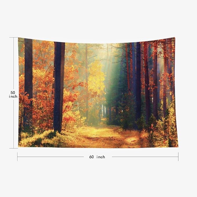 EMMTEEY Forest Wall Tapestry Sunlight in Fall Forest Path Autumn Landscape Tapestries Wall 50X60 Bedroom Tapestry