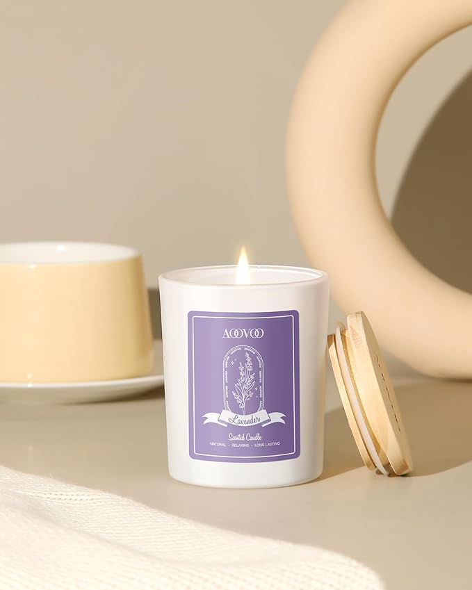 AOOVOO Lavender Scented Candles for Women - Aromatherapy Candle with Crystals Inside, 7oz Soy Candles for Home Scented, Birthday Gifts Mothers Day Candle for Women Mom