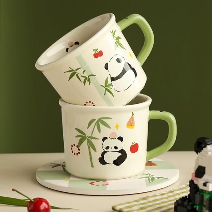 Ceramic Coffee Mug Coffee Cup Tea Cup with Handle 400ML/13.5OZ, Adorable Cartoon Panda Design, Novelty Gift (Panda with Apple)