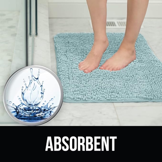 KANGAROO Bathroom Rugs, Chenille Soft Absorbent Bath Rug, Shaggy Shower Mat, Quick Dry Machine Wash Bathmat, Plush Carpet Mats for Tub, Bathtub and Room Home Decor Accessories, 24x17, Seafoam