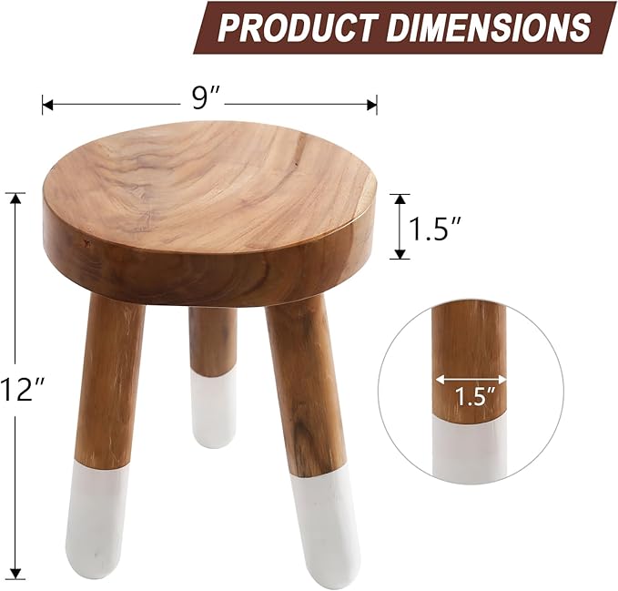 Teak 12" Round Dip Dyed Wood Plant Stand Wood Accent Stool |Accent Table |Side Table