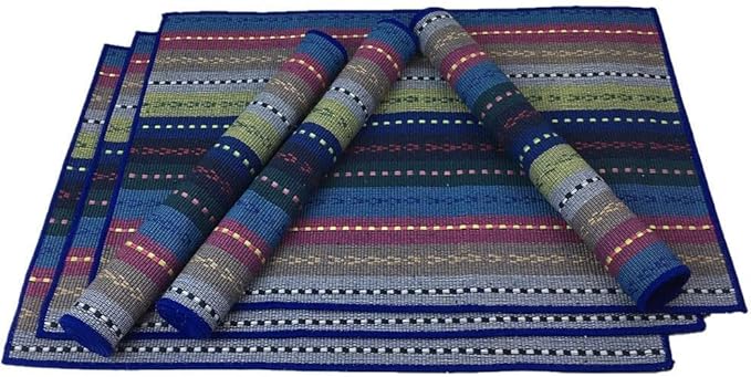 WAZAIGUR Hand Woven with 100% Cotton Placemats Colorful Placemats Braided Ribbed Durable Heat-Insulation Table Mats Set of 6,Blue