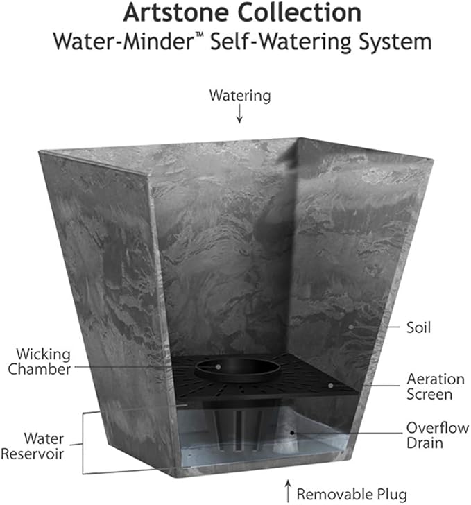 ArtStone 35120 Ella Square Planter, 12-Inch, Grey