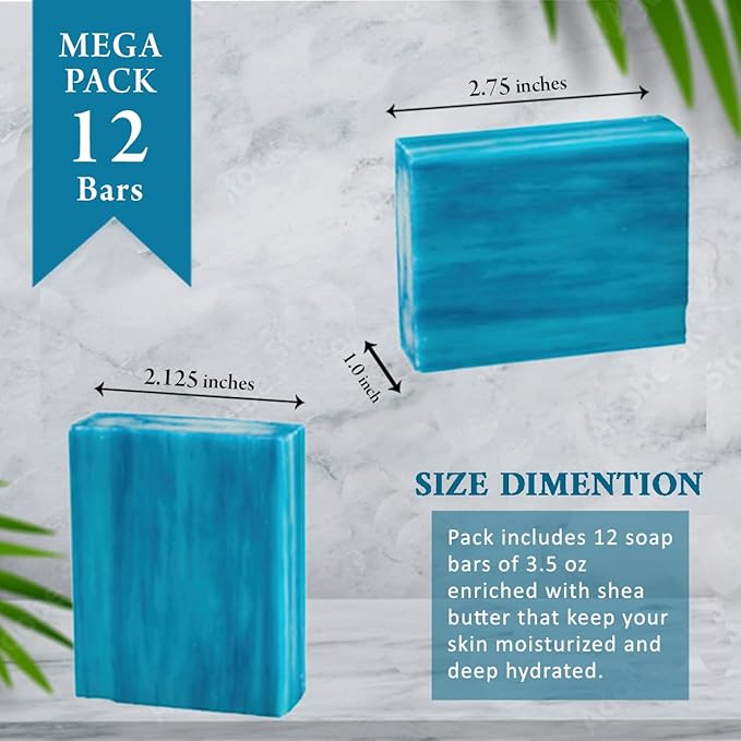Ocean Breeze Scented Natural Soap Bars (12 Bars), 3.5oz Moisturizing French Triple Milled Soap Bars Enriched with Shea Butter - Pure Plant Oil Bath & Body Bars
