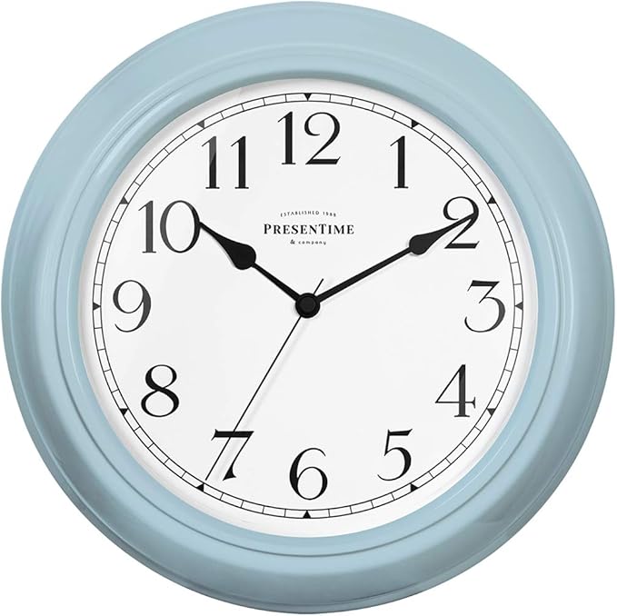 Presentime & Co Chic Home Collection 10" Molly Clock, Silent No Ticking, Blue Color. Modern Decorative Wall Clock for Kitchen, Kid's Room, Bathroom, Bedroom, and Office