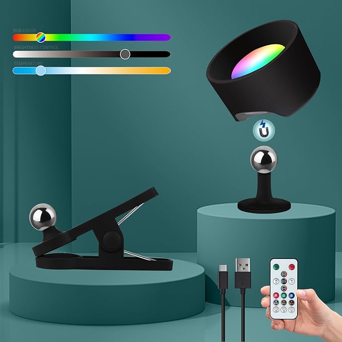 Adetu LED Wall Lights with Remote, RGB Rechargeable Wall Mounted Sconces, 3 Color Temperatures & Dimmable, Battery Powered Lights, Magnetic 360° Rotation Cordless Wall Light for Bedroom (1 Pack)