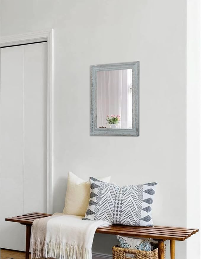 Wooden Mirror with Framed Rectangular Retro Wall Mirrors Decorative for Bathroom Bedroom Living Room Hallway Entryway Home Decor Grey
