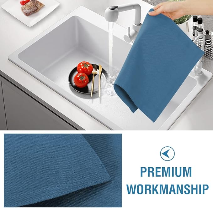 H.VERSAILTEX Linen Placemats Set of 6 Premium Solid Table Mats for Dining Table Spill-Proof Waterproof Heat-Resistant Kitchen Mats Washable, 12x18 inches, Ink Blue