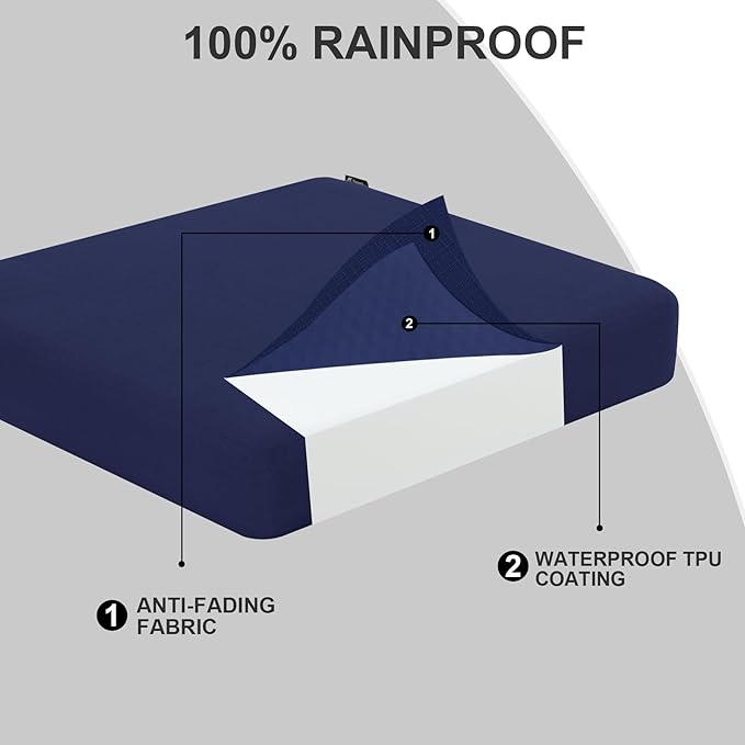 Favoyard Outdoor Chair Cushion 16 x 17 x 3 Inch Rainproof & 3-Year Fade Resistant Patio Furniture Cushions with Removable Cover and Adjustable Ties for Garden Sofa Couch Pads Set of 2, Blue
