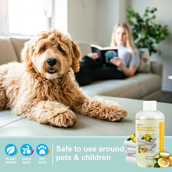 SpaRoom Reed Diffuser Oil Refill – Clean Linen Scent, 8oz Crisp and Refreshing Blend with Lemon Accents, Light and Airy Aroma for Bathroom, Bedroom, or Living Room, Long Lasting Fresh Scent