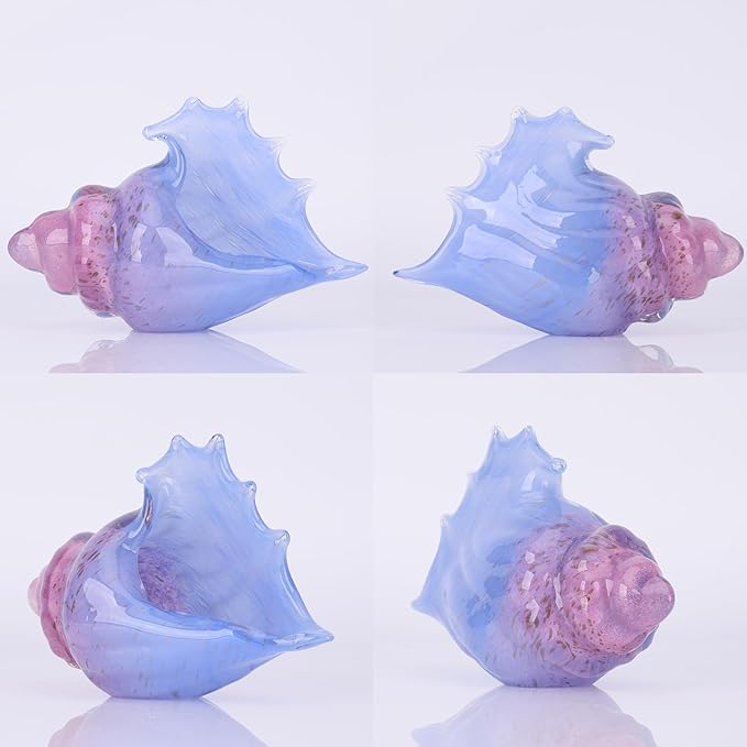 Hand blown glass conch statues, coastal home decor conch corners, glass art conch sculptures, office decor blown glass art, living room table centerpieces, bathroom shelf tops and cabinet decor.
