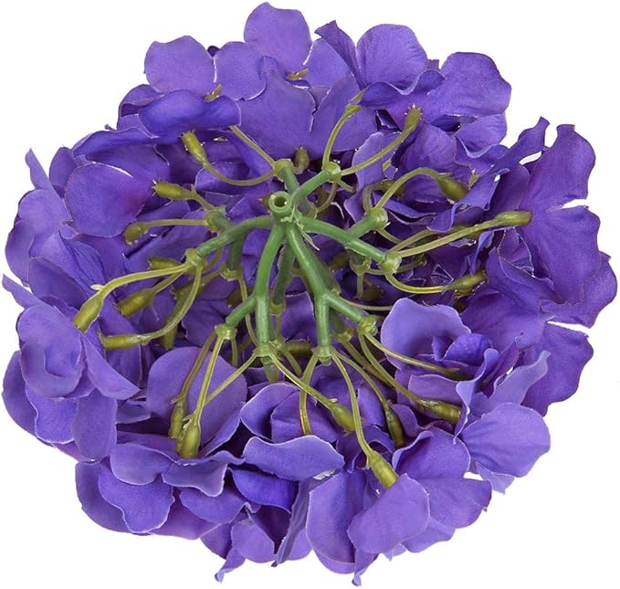 Flojery Silk Hydrangea Heads Artificial Flowers Heads with Stems for Home Wedding Decor,Pack of 10 (Purple)