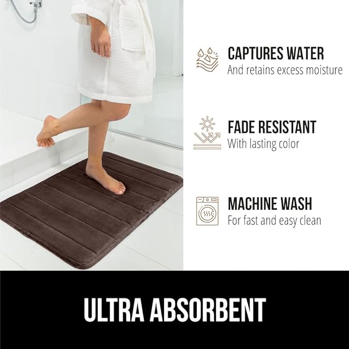GORILLA GRIP Memory Foam Bath Mat, Soft Absorbent US Designed Bathroom Rug, Gripping Dots Machine Washable Bathmat, Cushioned Floor Mats, Shower Sink Rugs Room Décor Accessories, 24x17 Brown