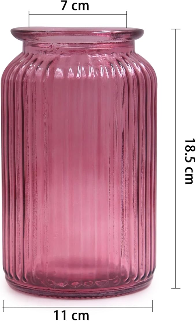 OFFIDIX Glass Vase,7.3 * 4.3in Vertical Line Geometric Faceted Design Flower Vase