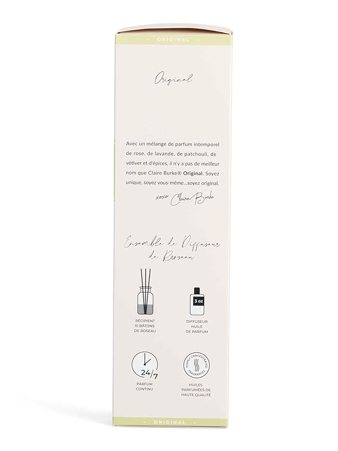 Claire Burke Original Reed Diffuser Oil Starter Kit with Amber Glass Vessel and Rattan Reeds for Home