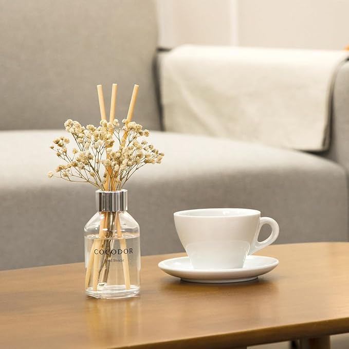 COCODOR Flower Reed Diffuser Set / 3.4oz / White Jasmine/Scent Diffuser with Sticks Home Fragrance Reed Diffuser for Bathroom Shelf Decor