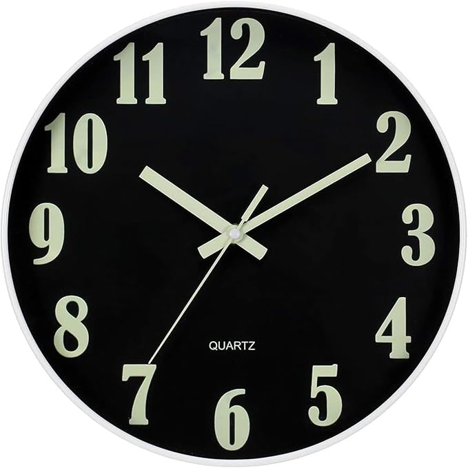 JoFomp Glow in The Dark Clock, 8 Inch Modern Silent Non Ticking Wall Clocks Battery Operated, Night Light Wall Clock for Living Room Decor, Wall Clock Decorative for Kitchen Bedroom