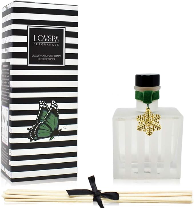 LOVSPA Snow Pine Reed Diffuser Set - Chritsmas Tree Scent Diffuser for Home - Long Lasting Fragrance - Non-Toxic Oil Reed Diffuser - Made in The USA