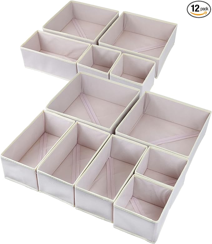 12 Pack Drawer Organizers for Clothing, Foldable Clothes Drawer Organizer for Underwear, Folded Clothes, Baby Clothing, Socks, Bra, Towels, Ties - Multi-pack Storage Box (Pink)