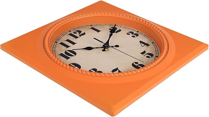 Orange Retro Wall Clocks Battery Operated 12 Inch- 1950s Style Square Vintage Clock for Kitchen Living Room Home Decor