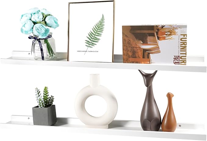 36 Inch White Floating Shelves Wall Mounted, 4'' Deep Solid Wood Wall Shelves for Decor and Storage, Picture Ledge Shelf for Bedroom/Bathroom/Living Room/Kitchen/Laundry Room, 2 Pack