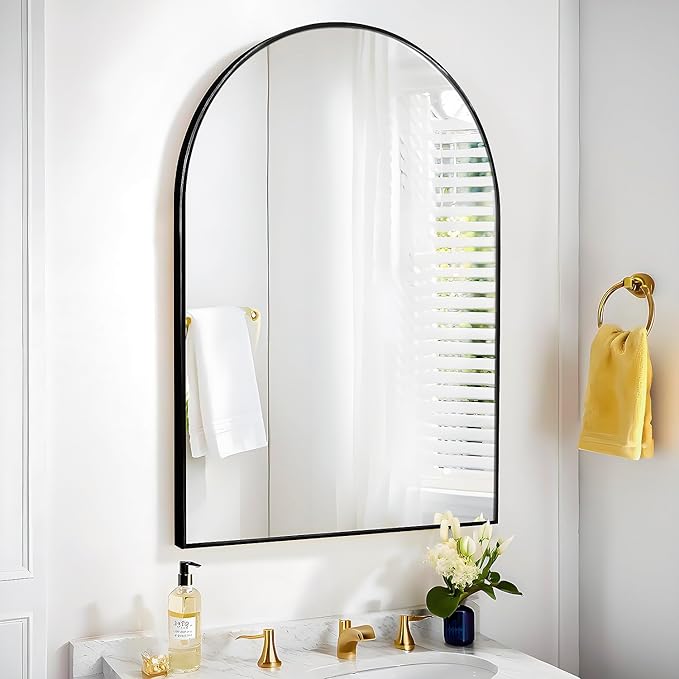 24x36 Arch Mirror Rectangle Full Length Wall Mounted Hanging or Against Wall Metal Frame Dressing Make-up Mirrors for Entryway Bedroom Bathroom Living Room 24 36 inch Black