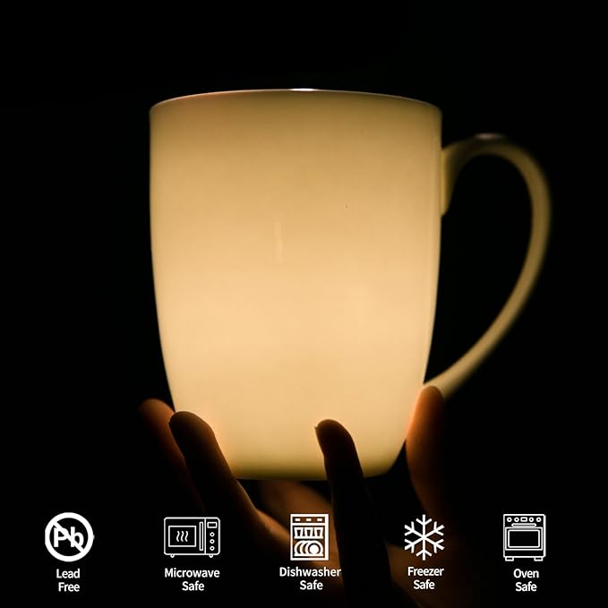 Plain White Fine Bone China Blank Coffee Mugs Set of 6, 11 Oz Tea Cups with Large Handle, Lightweight Ceramic Coffee Mugs, Aesthetic Coffee Cups