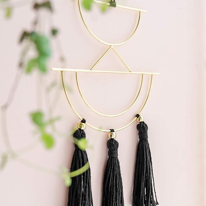 Mkono 2 Pcs Small Macrame Wall Hanging Boho Decor Cute Home Art Ornament with Gold Metal Ring for Bedroom Living Room Nursery Bathroom, 12.6''H x 7.6''W and 11.5''H x 5.9''W, X-Small