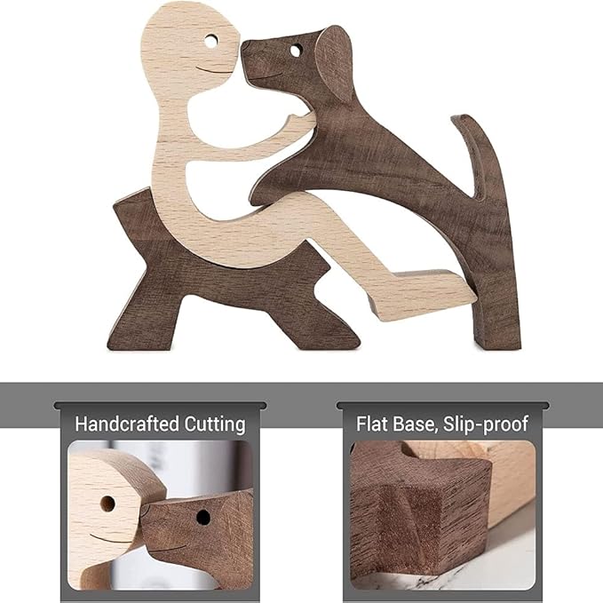 Unique Gift Hand Carved Wooden Man and Dog Statue, Wood Human Dog Figurine Sculpture Home Office Décor, Remember Friendship Between Dog and People (Relaxing Man and Dog)