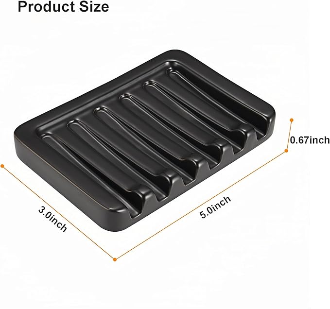 Self Draining Soap Dish, Ceramic Soap Holder for Shower, Vonpri Waterfall Bar Soap Case Saver Tray Sponge Organizer Keep Dry for Bathroom Kitchen Counter Sink (1, Black)