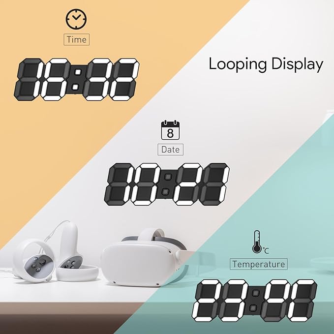 EDUP HOME 4.9" 3D LED Digital Clock with Nightlight, Remote Control, Snooze Alarm, Adjustable Brightness, USB Powered, 12/24 Hour/Temperature/Time/Date Display, Modern Desktop Wall Clock