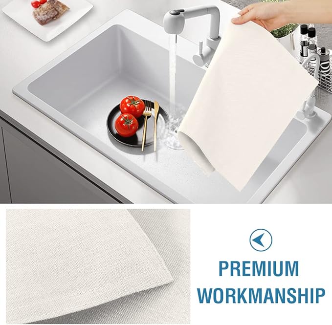 H.VERSAILTEX Linen Placemats Set of 6 Premium Solid Table Placemats for Dining Table Spill-Proof Waterproof Table Mats Heat-Resistant Kitchen Table Mats Washable, 12x18 inches, Ivory