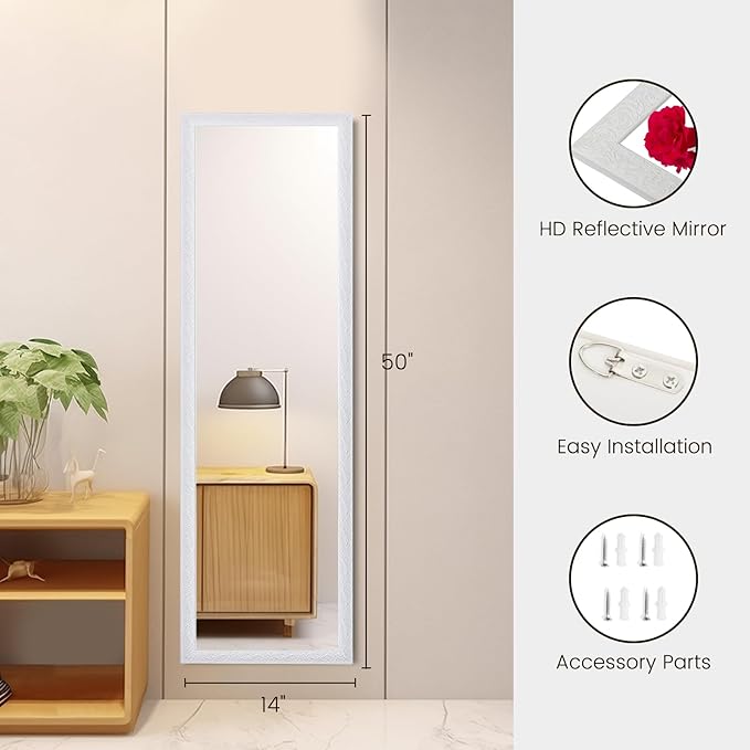 Beauty4U Full Length Mirror Wall Mirror Full Body Dressing Mirror Wall Mounted Hanging for Dorm Home, 50"x 14", White