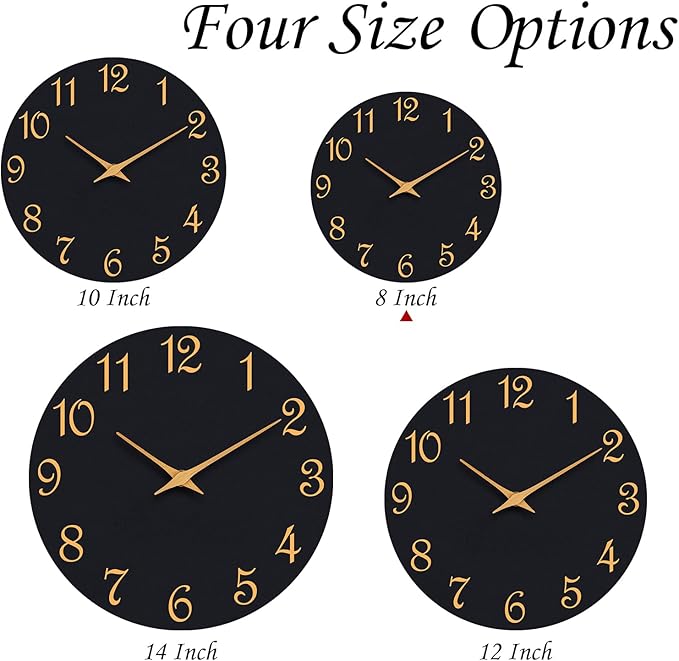 Wall Clock, 8 Inch Modern Wall Clocks Battery Operated, Small Silent Non Ticking Clock Decorative for Kitchen, Bathroom, Bedroom, Desk, Bookshelf (Black Gold)