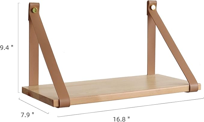 FRIADE PU Leather Strap Shelves,Wall Floating Shelf, Storage Rack for Kitchen,Living Room,Bedroom,Study,Set of 2