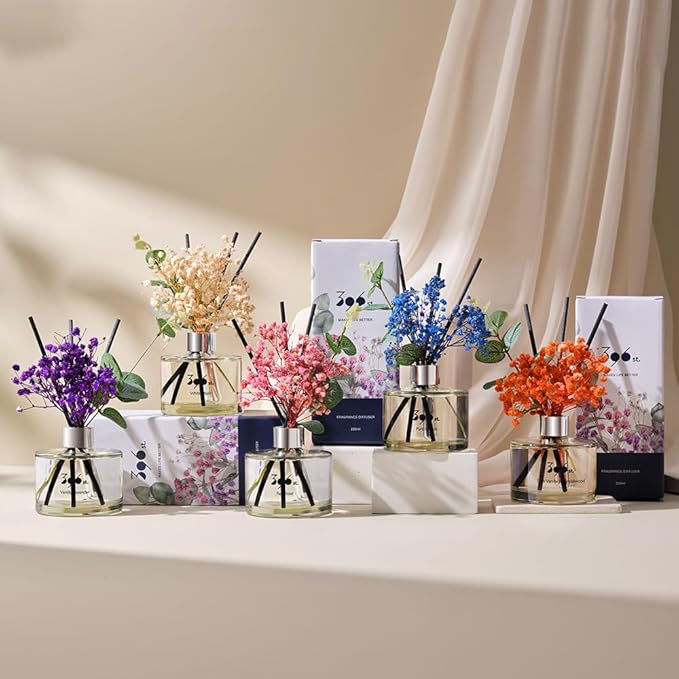 396 st. Preserved Baby's Breath Flower Reed Diffuser, Black Cherry, 200ml(6.7oz) / Reed Diffuser Sets, Scentsy Home Fragrance, Scented Oils, Home & Bathroom Décor