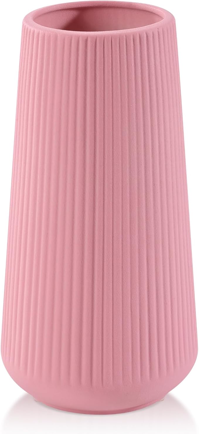 All Pink Ceramic Vase, GUKJOB Small Cute Flower Vase for Pampas Grass, Home, Living Room, Dining Table, Farmhouse, Office Decor, Bedroom, Table, and Kitchen Shelf (All Pink)