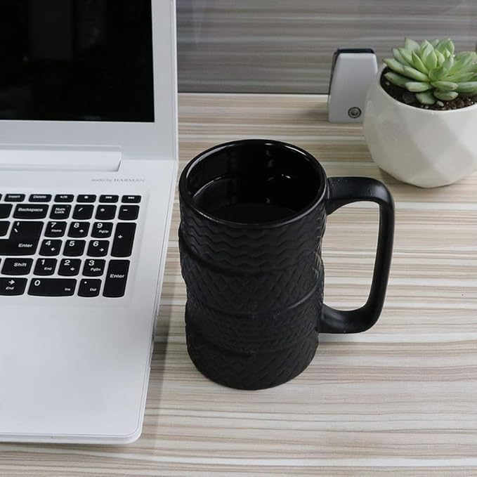 Ceramic Tire Coffee Mug for Men Gifts from Daughter Son Novelty Tea Mug for Dad Birthday Christmas Holiday Housewarming Mechanic Gifts for Car Lovers