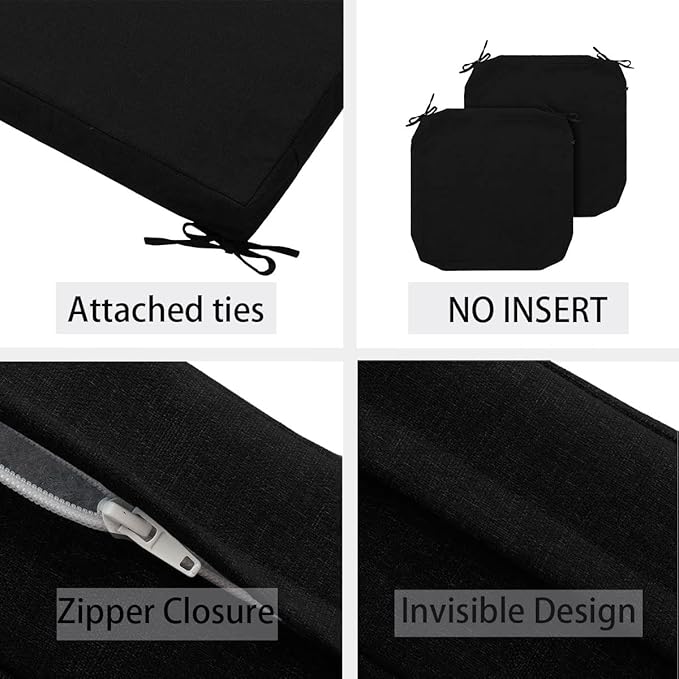 FUNHOME Outdoor Cushion Covers 20 x 18 x 4 inch,Set of 2,Replacement Seat Cushion Cover for Patio Furniture Chair,Water Resistant,Fade-Resistant Slipcover Only,No Insert(Black)