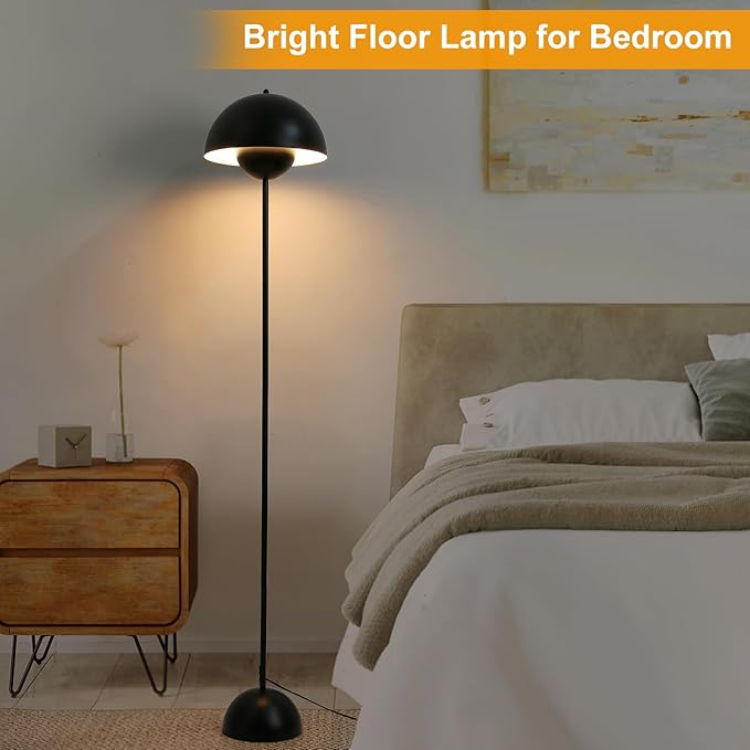 Modern Floor Lamp for Bedroom-Tall Floor Lamps for Living Room-Corner LED Boho Floor Lamp for Office Vintage Industrial Flower Floor Lamps Standing Unique Mid Century Lamp (Black)